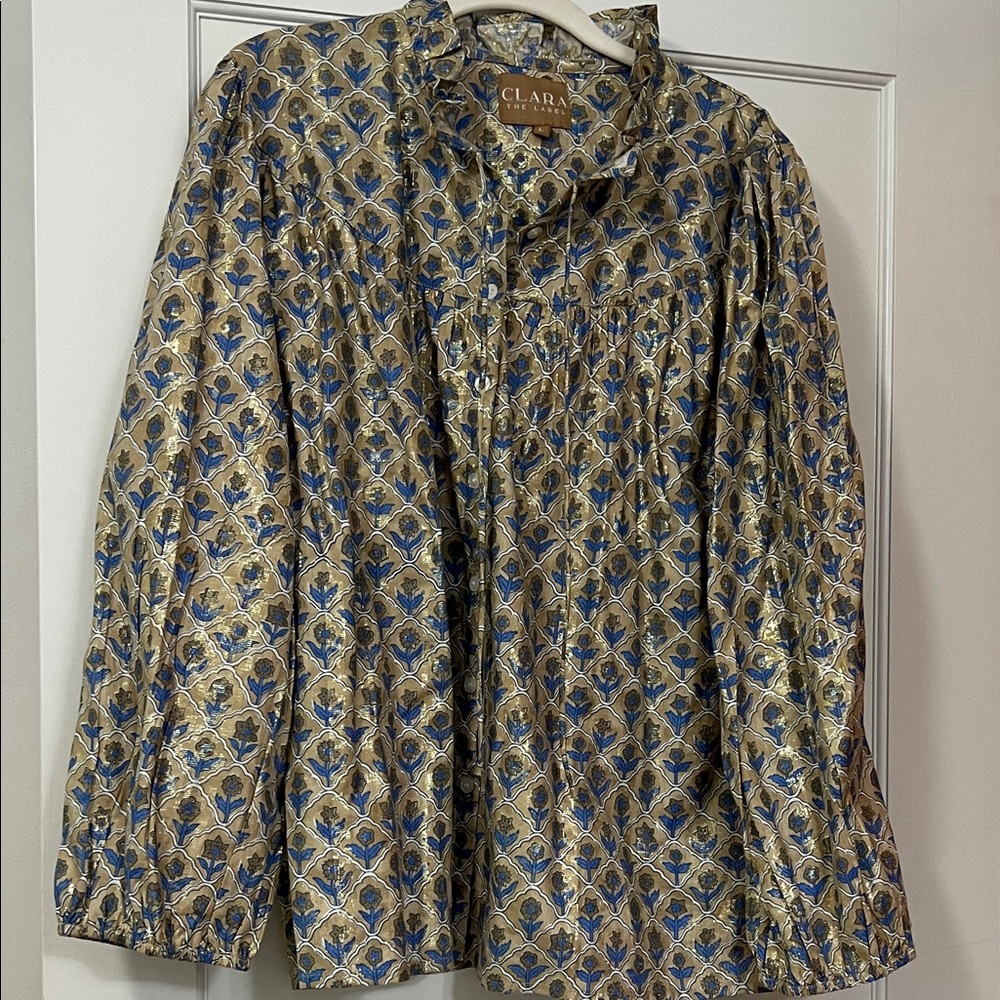 CLARA Gold and Blue Patterned Blouse